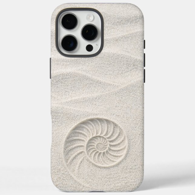 White Shimmer Sand Nautilus Shell Coastal  iPhone 16 Pro Max Hülle (Rückseite)