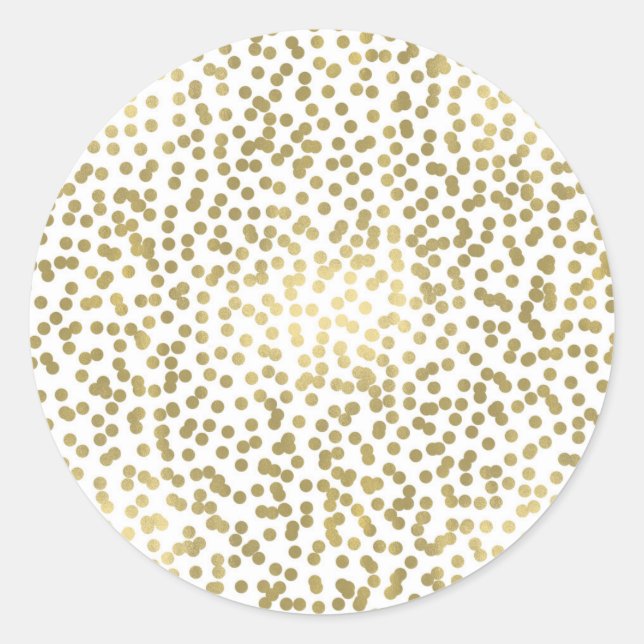 White & Shiny Gold Dots Confetti Elegantes Chic Gl Runder Aufkleber (Vorderseite)