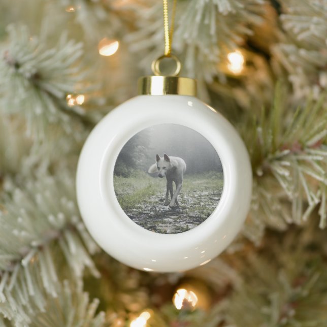 White Siberian Husky Keramik Kugel-Ornament (Baum)