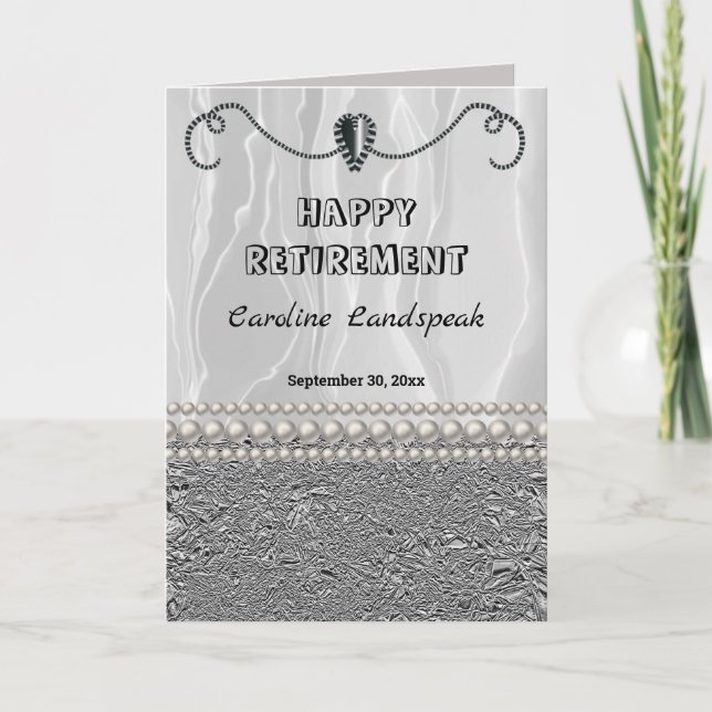 White Silk & White Pearls Happy Pension Card Karte (Vorderseite)