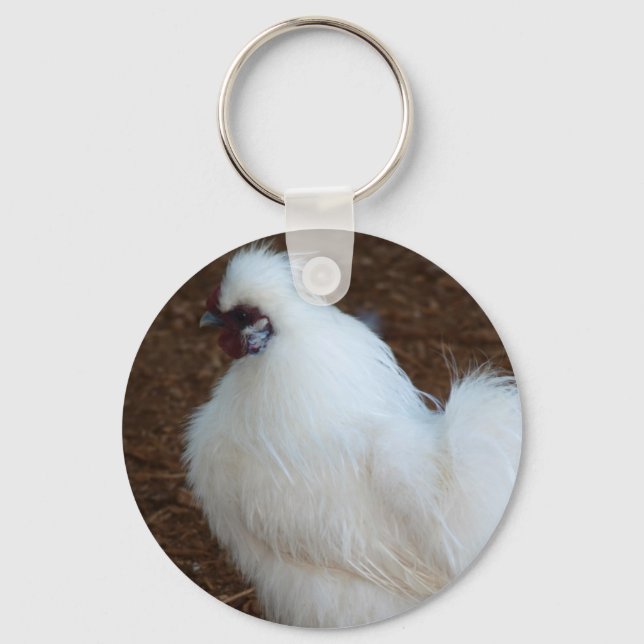 White Silkie Chicken Schlüsselanhänger (Vorderseite)