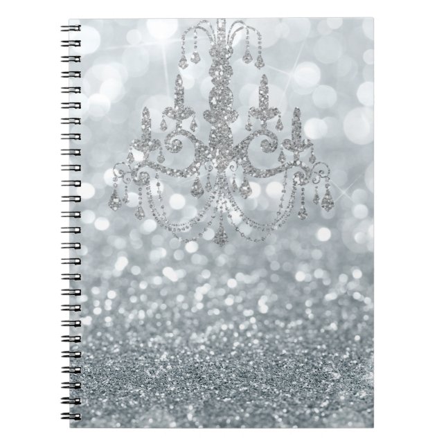 White Silver Glitzer Bokeh Glam Chandelier Sparkle Notizblock (Vorderseite)