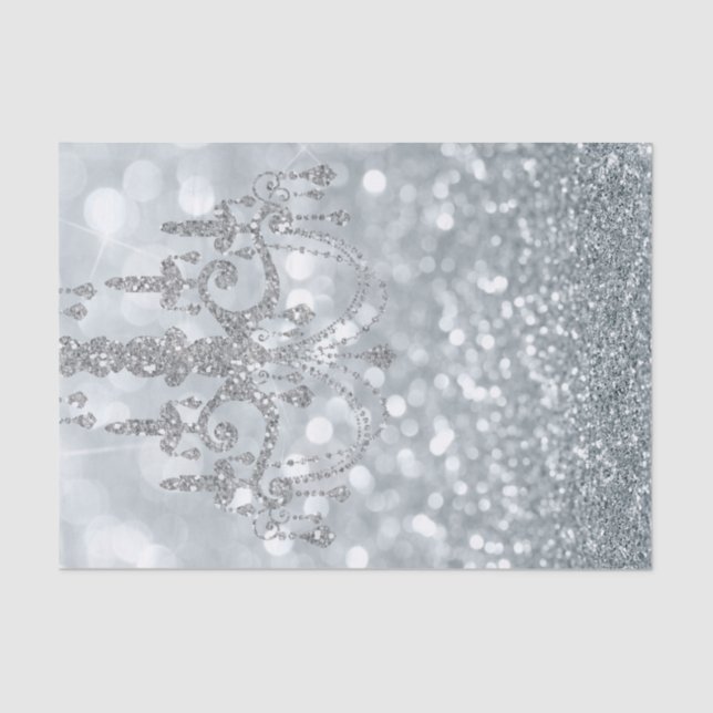 White Silver Glitzer Bokeh Glam Chandelier Sparkle Seidenpapier (Vorderseite)