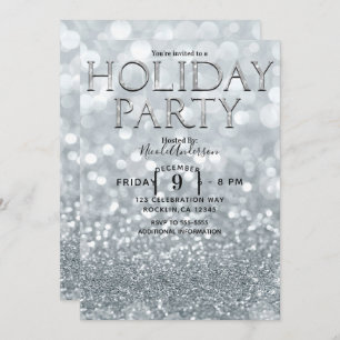 White Silver Glitzer Bokeh Glam Holiday Party Einladung