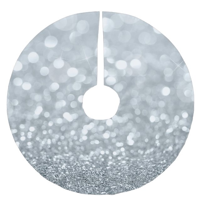 White Silver Glitzer Bokeh Glam Sparkle Glittery Polyester Weihnachtsbaumdecke (Vorderseite)