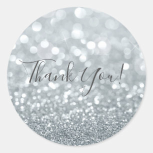 White Silver Glitzer Bokeh Glam Sweet 16 Party Runder Aufkleber