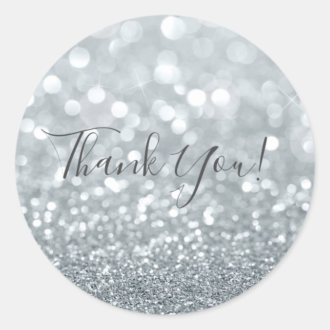 White Silver Glitzer Bokeh Glam Sweet 16 Party Runder Aufkleber (Vorderseite)