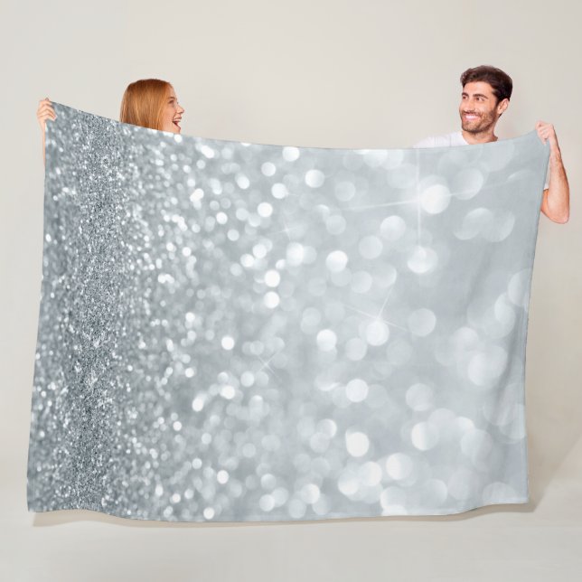 White Silver Glitzer Bokeh Glam Trendy Sparkle Fleecedecke (Beispiel)