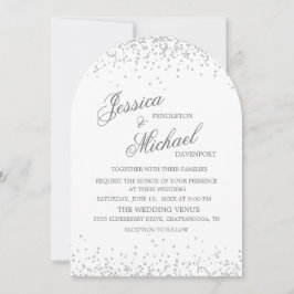 White Silver Glitzer Elegante Script Arch Wedding Einladung