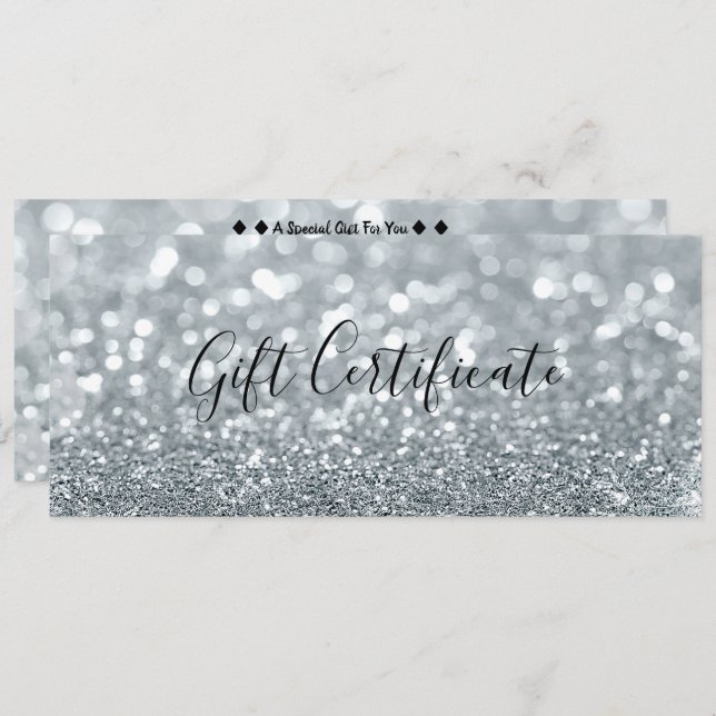 White Silver Glitzer Glam Gift Certificate Einladung (Vorne/Hinten)