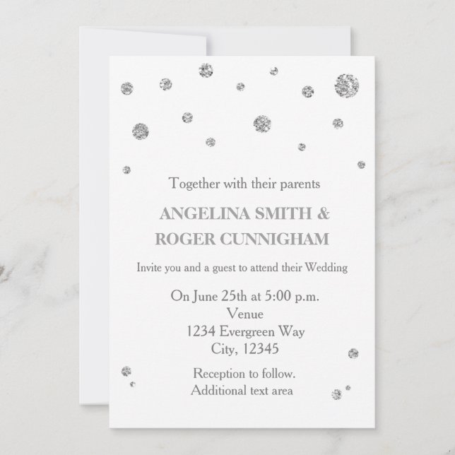 White & Silver Glitzer Moderne Hochzeitseinladung Einladung (Vorderseite)
