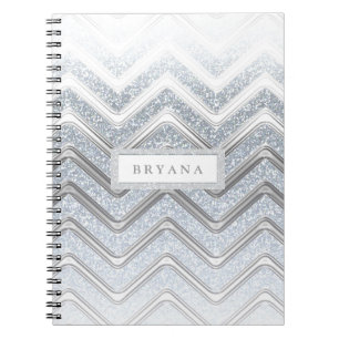 White & Silver Glitzer Sparkle Modernes Notebook Notizblock