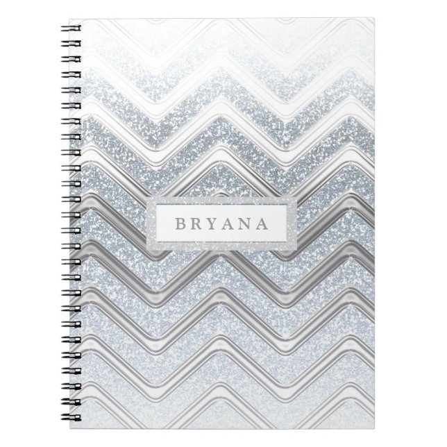 White & Silver Glitzer Sparkle Modernes Notebook Notizblock (Vorderseite)