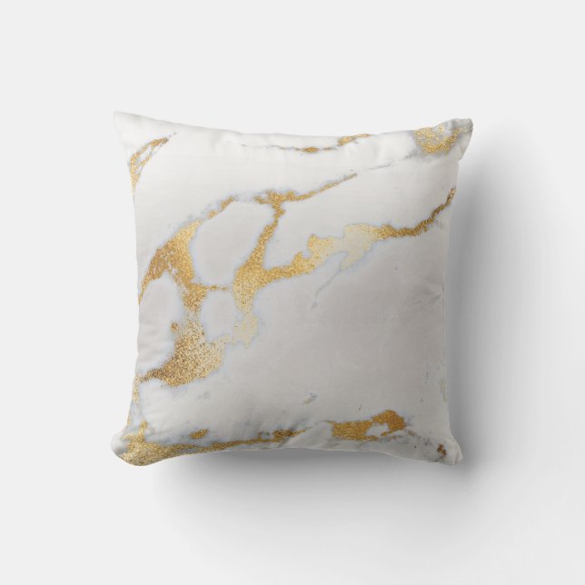 White Silver Gold Gray Metallic Marmorstein Kissen (Vorderseite)