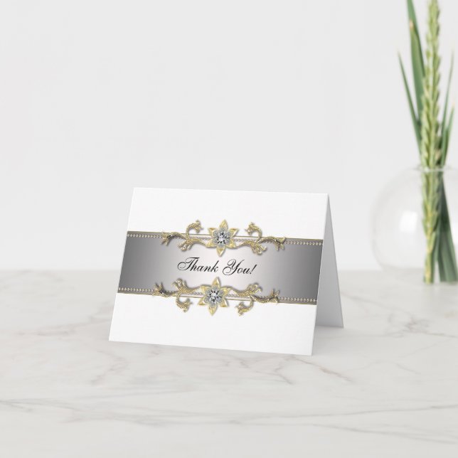 White Silver Gold Jewel Gold Vielen Dank Karten (Vorderseite)