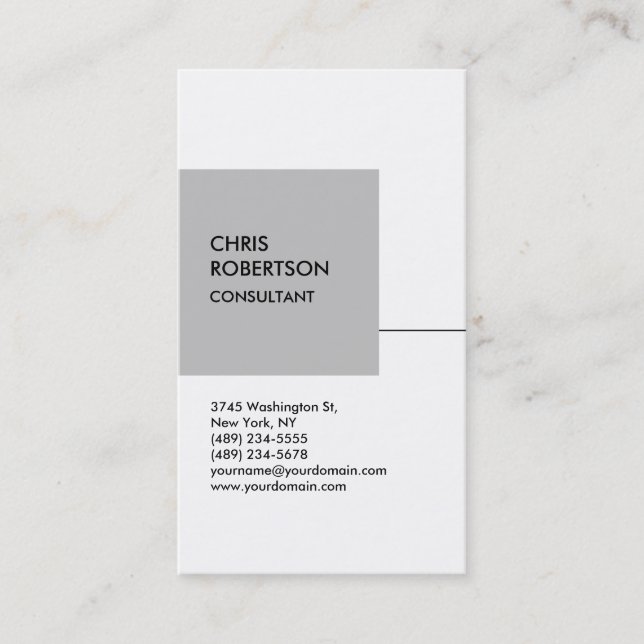 White Silver Gray Cube Vertical Chic Business Card Visitenkarte (Vorderseite)