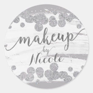 White Silver & Grey Sparkle Dots Makeup von Runder Aufkleber