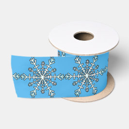 White Silver Snowflakes Hübsch Sky Blue Background Satinband