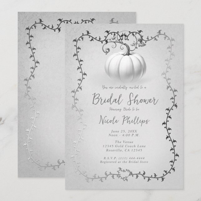 White Silver Storybook White Pumpkin Brautparty Einladung (Vorne/Hinten)