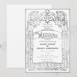 White & Silver Vintager Viktorianischer Deko Weddi Einladung