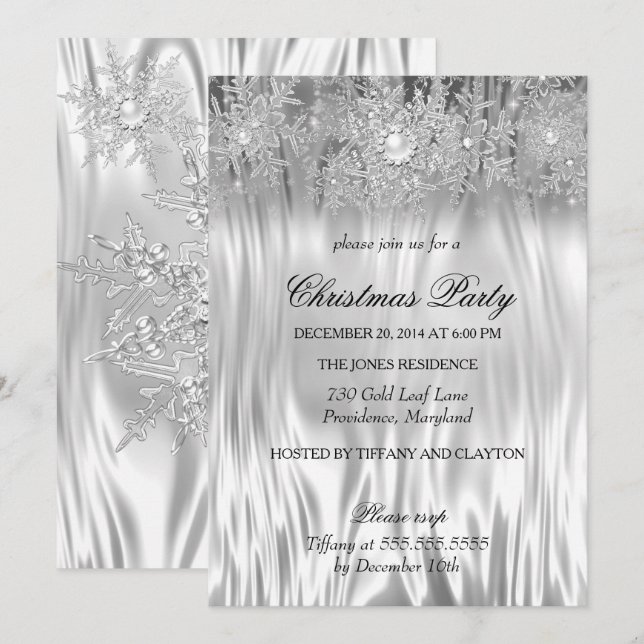 White Silver Winter Wonderland Weihnachtsfest Part Einladung (Vorne/Hinten)