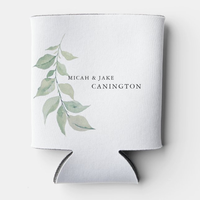 White Simple Foliage Stem Names Wedding Dosenkühler (Vorderseite)