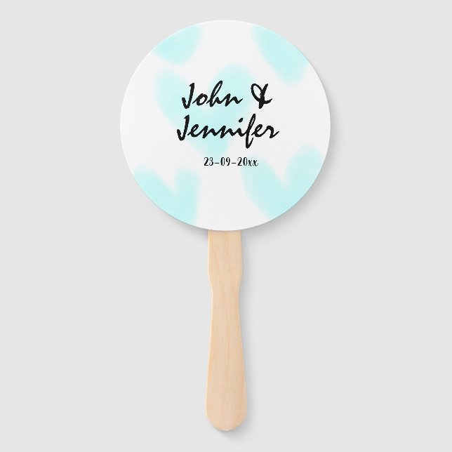 white simple minimal text style wedding blue heart fächer (Vorderseite)