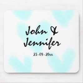 white simple minimal text style wedding blue heart mousepad