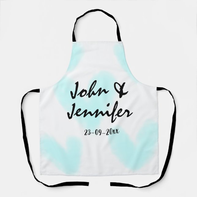 white simple minimal text style wedding blue heart schürze (Vorderseite)