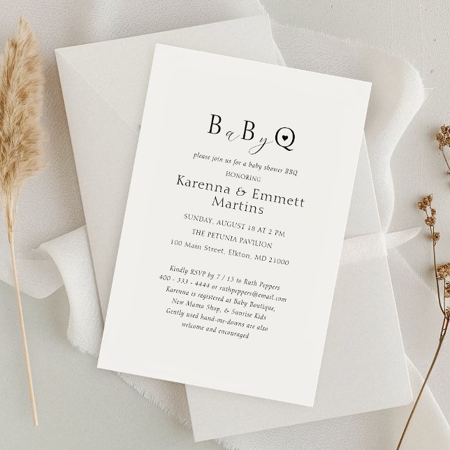 White Simple Minimalistisch Baby-Q GRILLEN Baby Sh Einladung (Von Creator hochgeladen)