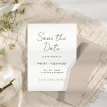 White Simple Modern Script Save The Date<br><div class="desc">Die Einführung unseres White Simple Modern Script Save the Date Design, wo moderne Minimalismus trifft die Kunst der Kalligraphie. Diese kuratierte Ästhetik bringt einen Hauch von Raffinesse zu Ihrem besonderen Tag - mit einer Drehung von boho, lässigem Charme. Die Kombination aus einfacher Typografie und einem stilvollen Script-Schriftart verleiht Ihrer Hochzeit...</div>