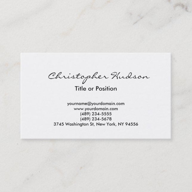 White Simple Schlicht Script Business Card Visitenkarte (Vorderseite)