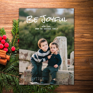 White Simple Script Be Joyful Foto Flat Card