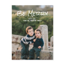 White Simple Script Be Merry Foto Postcard