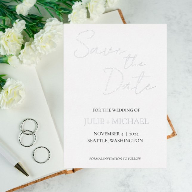 White Simple Style Wedding Save the Date Folieneinladung (In Situ Wedding)
