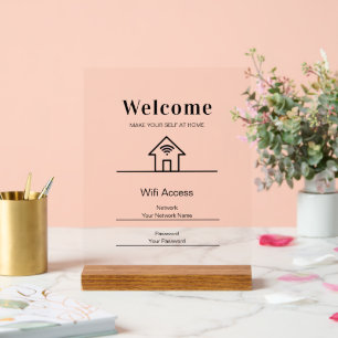 White Simple Welcome Zuhause Wifi Metal Akryllisch Acrylschild