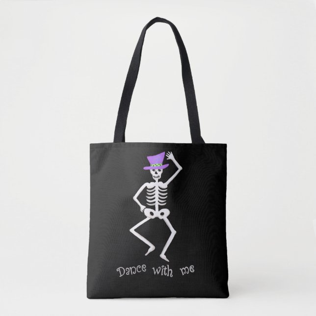 White Skeletts Knochen Tanz Halloween Black Tasche (Vorderseite)