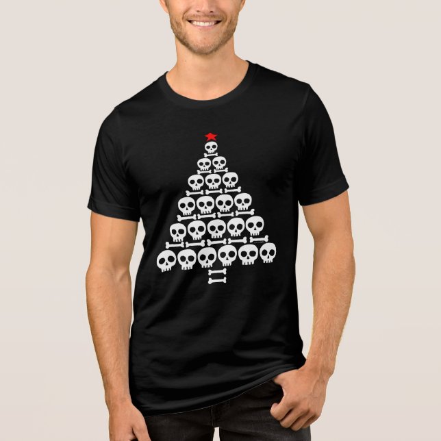 White Skull and Bones Christmas Tree Tri-Blend Shirt (Vorderseite)