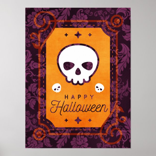 White Skull Happy Halloween Poster (Vorne)
