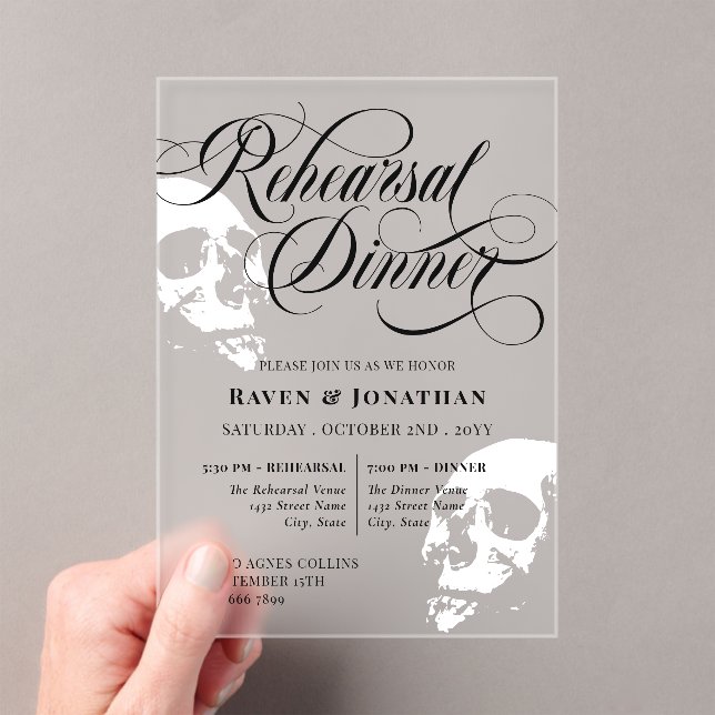 White Skulls Goth Hochzeit Probe Dinner Acryleinladungen (Insitu (Handheld))