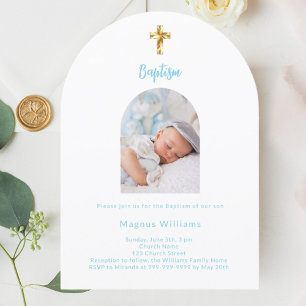 White Sky Blue Baby Foto Boy Boy Bove Taufe Einladung