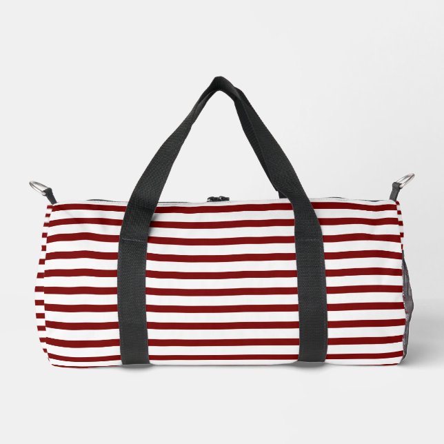 White Small Duffel Tasche mit Deep Red Line Art (Vorderseite)