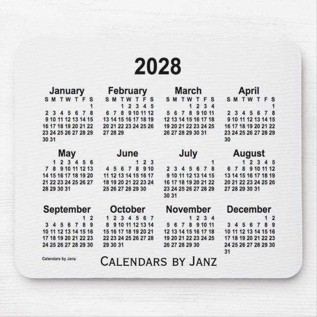 White Smoke Calendar von Janz Mouse Pad 2028 Mousepad (Vorne)