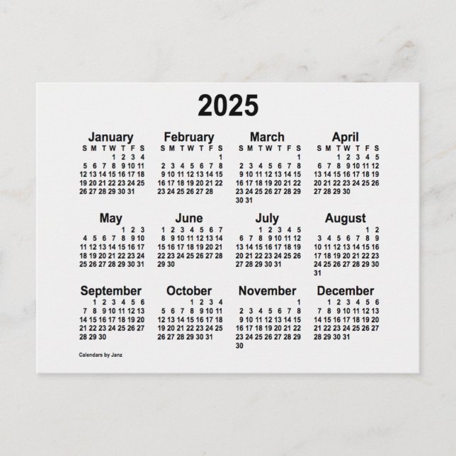 White Smoke Mini Calendar von Janz 2025 Postkarte (Vorderseite)