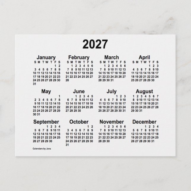 White Smoke Mini Calendar von Janz 2027 Postkarte (Vorderseite)