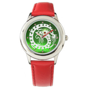 WHITE SNAKE DRAGON IN EMERALD GREEN Red Pink Gemis Armbanduhr