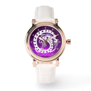 WHITE SNAKE DRAGON Lila Amethyst, rosa Edelsteine Armbanduhr
