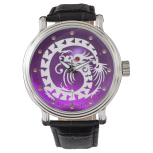 WHITE SNAKE DRAGON Lila Amethyst, rosa Edelsteine Armbanduhr
