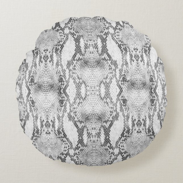 White Snake Skin Print Rundes Kissen (Vorderseite)