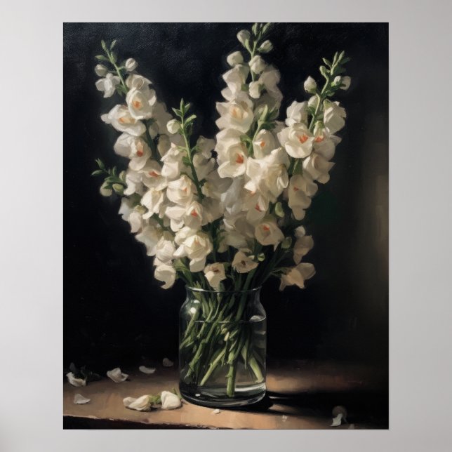 White Snapdragon Blume Art Print Poster (Vorne)